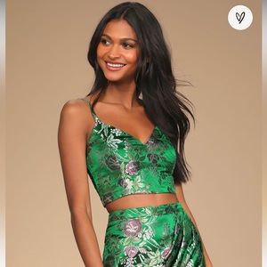 NWT - Lulus Green Jacquard Two Piece Mini Dress